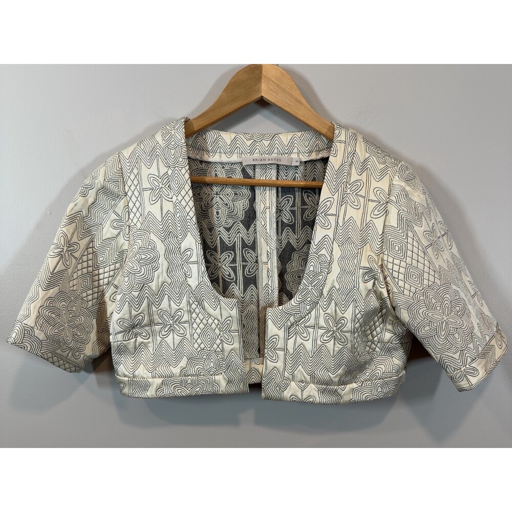 Brian Reyes Quilted Cropped Jacket Size 8 Silk Cotton Geometric Bolero
